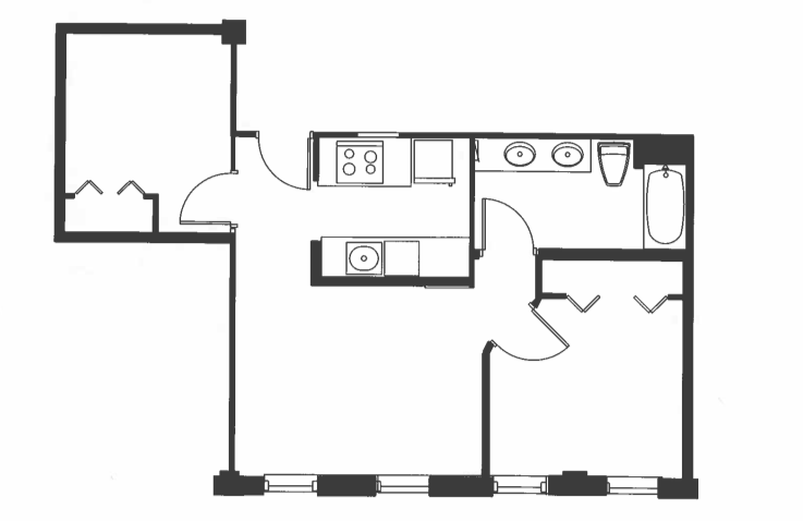 Floor Plan - 2 Bed 1 Bath - B1B
