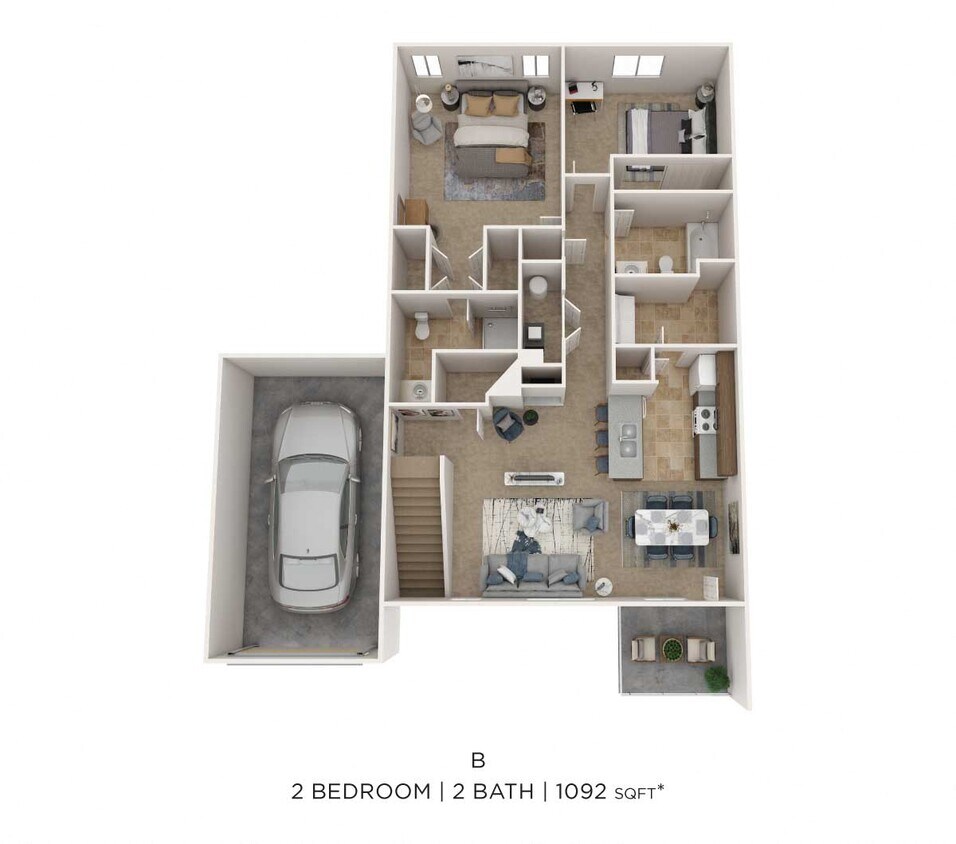 Floor Plan - Two Bedroom 2 Bath- Upper Level w/ Garage