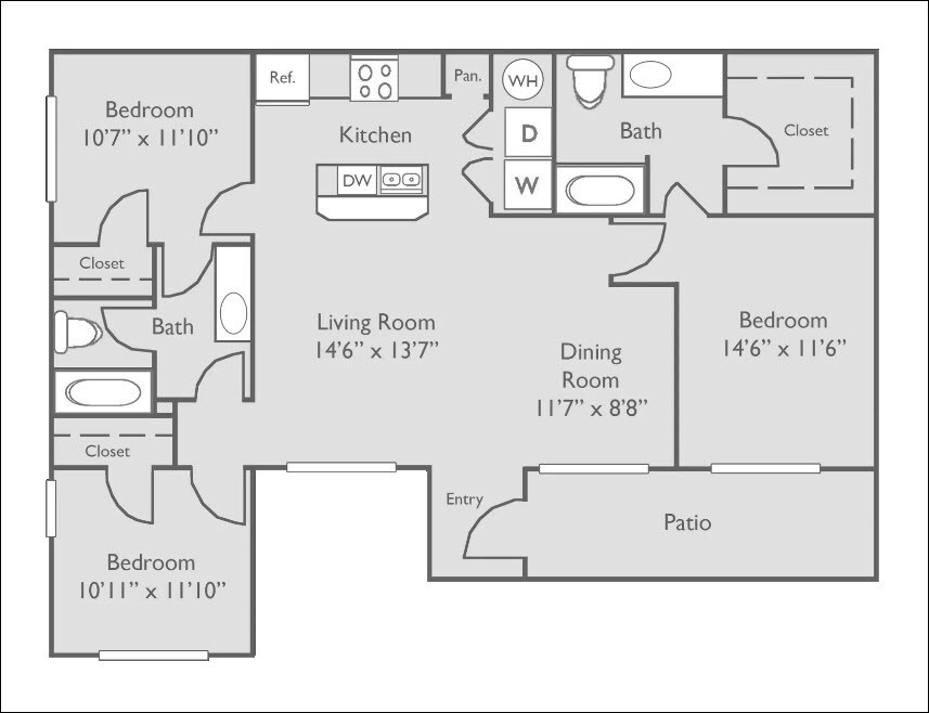Floor Plan - C1U | 3 Bed, 2 Bath