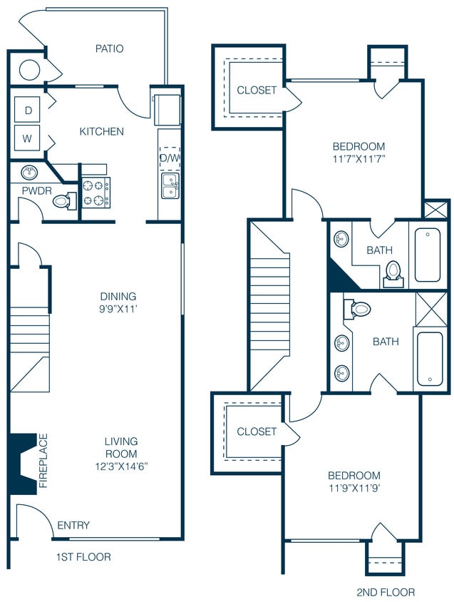 Floor Plan - 2 Bedroom 2 Bath Townhome