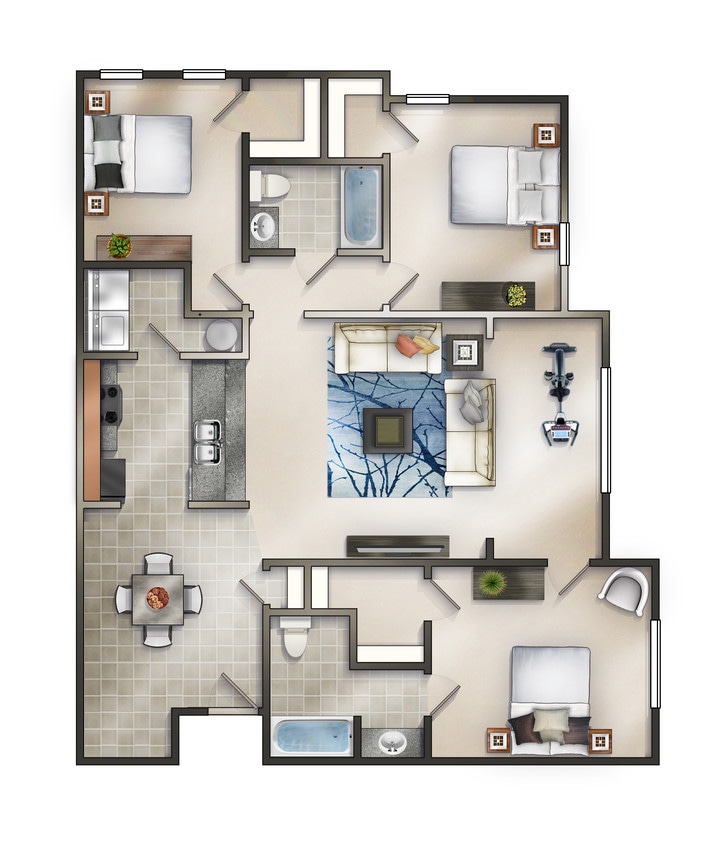 Mallard Patio 3BR, 2BA Floorplan - Three Bedroom Sunroom