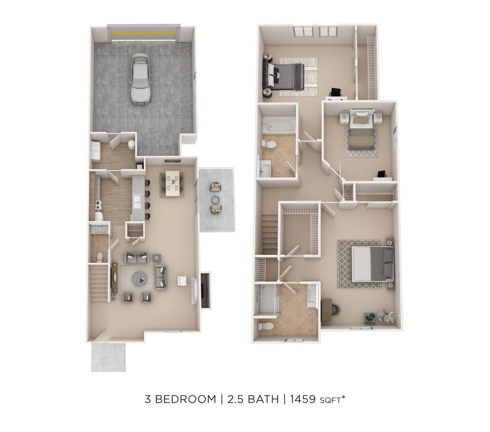 Floor Plan - Three Bedroom 2 Bath- 1459 sqft