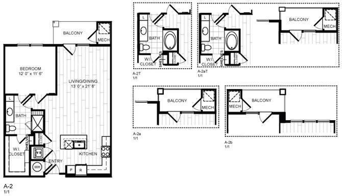 Floor Plan - 1 Bed, 1 Bath - A2X