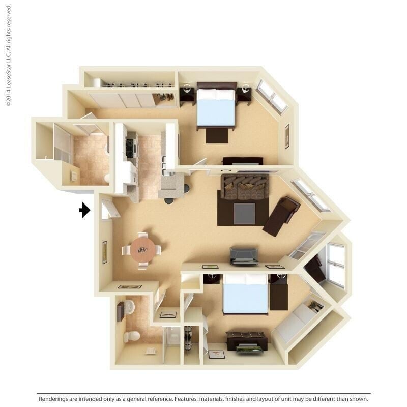 Floor Plan - Large 2 Bd 2 Bth City Slicker