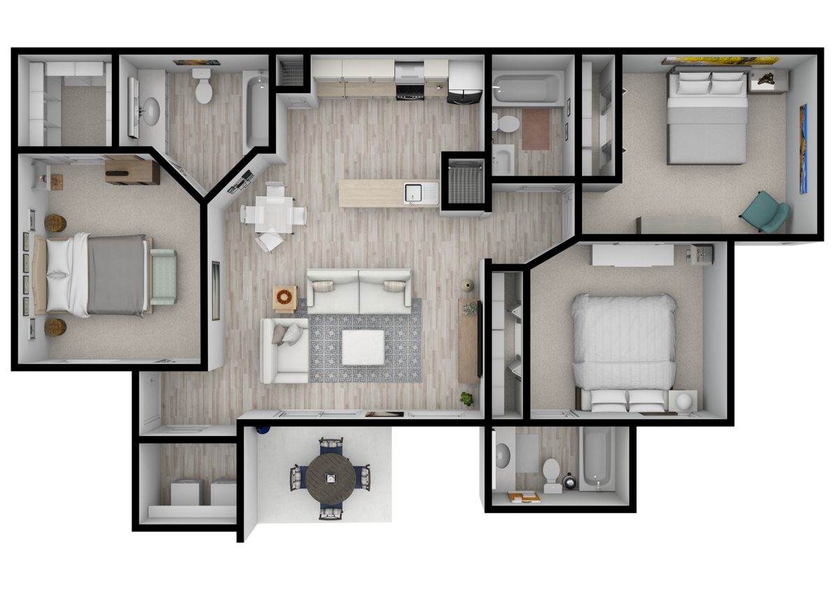 Floor Plan - 3 Bedrooms + 3  Baths