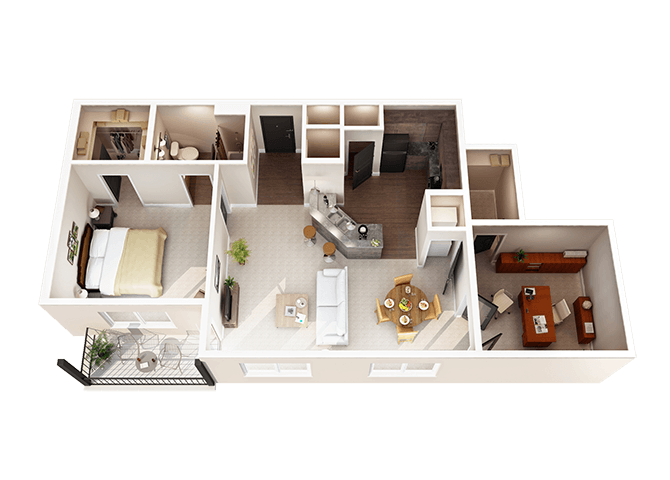Floor Plan - 1 Bed 1 Bath Den W1