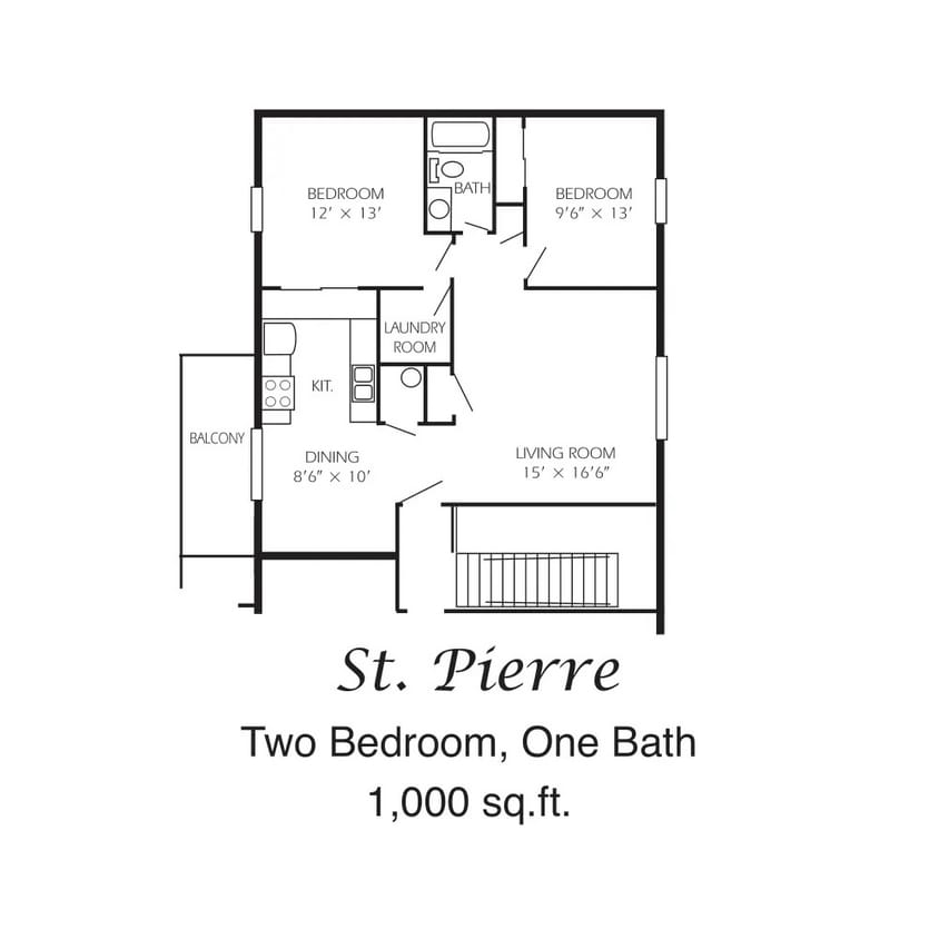 Martinique Floor Plan - St. Pierre 1000 sq. ft..jpg - 2Bd/1Ba Lg Up W/D