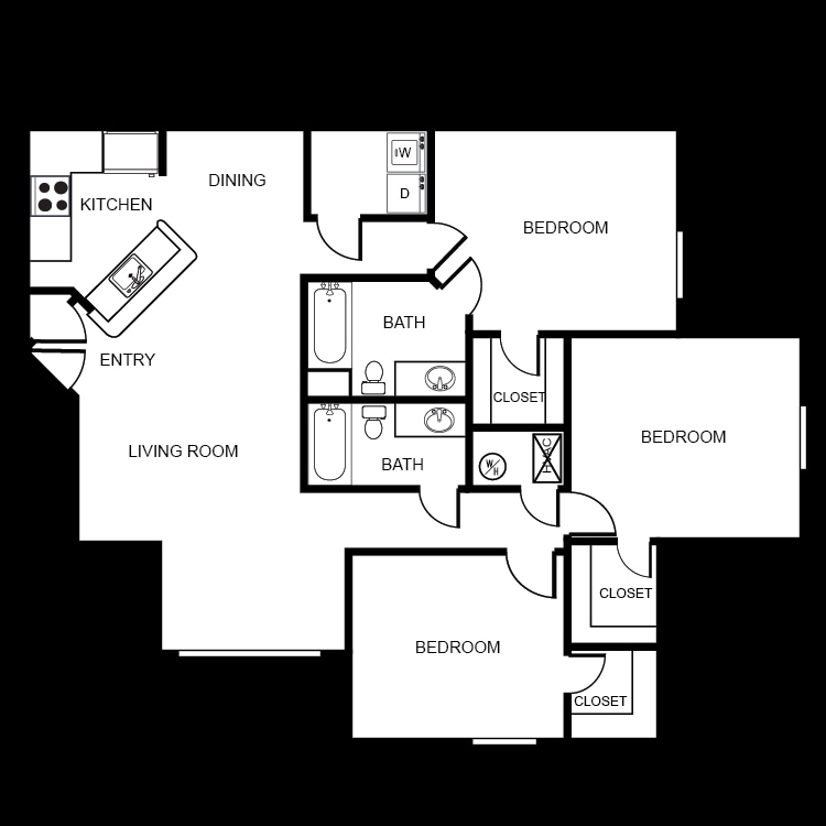 3BR/2BA - 3 Bedroom Apt.