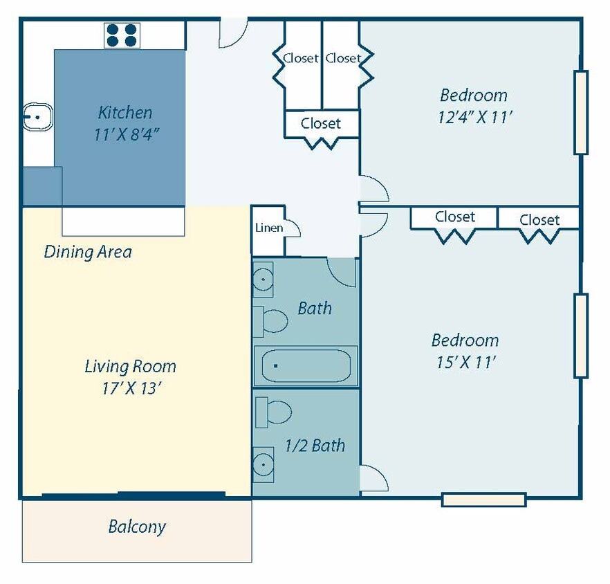 Floor Plan - Two Bedroom 1.5 Baths