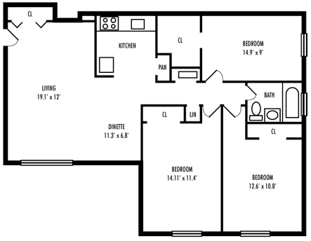 3BR/1BA - 3Bedroom  1Bathroom
