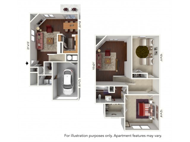 Floor Plan - G Plan - 2-Level Townhome with Attached Garage