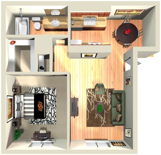 Floor Plan - 1 Bed & 1 Bath - Small