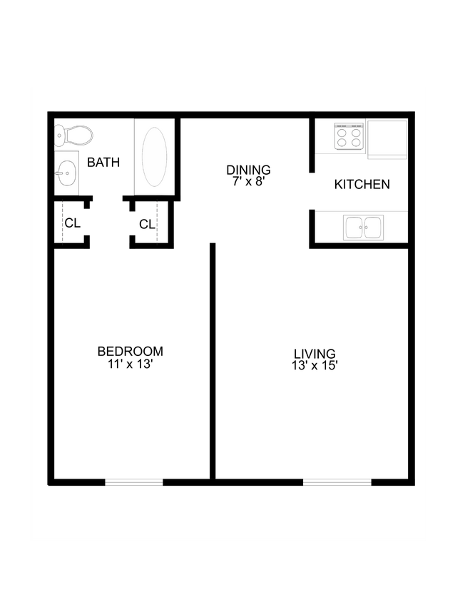 Floor Plan - ONE BEDROOM ONE BATH  A1