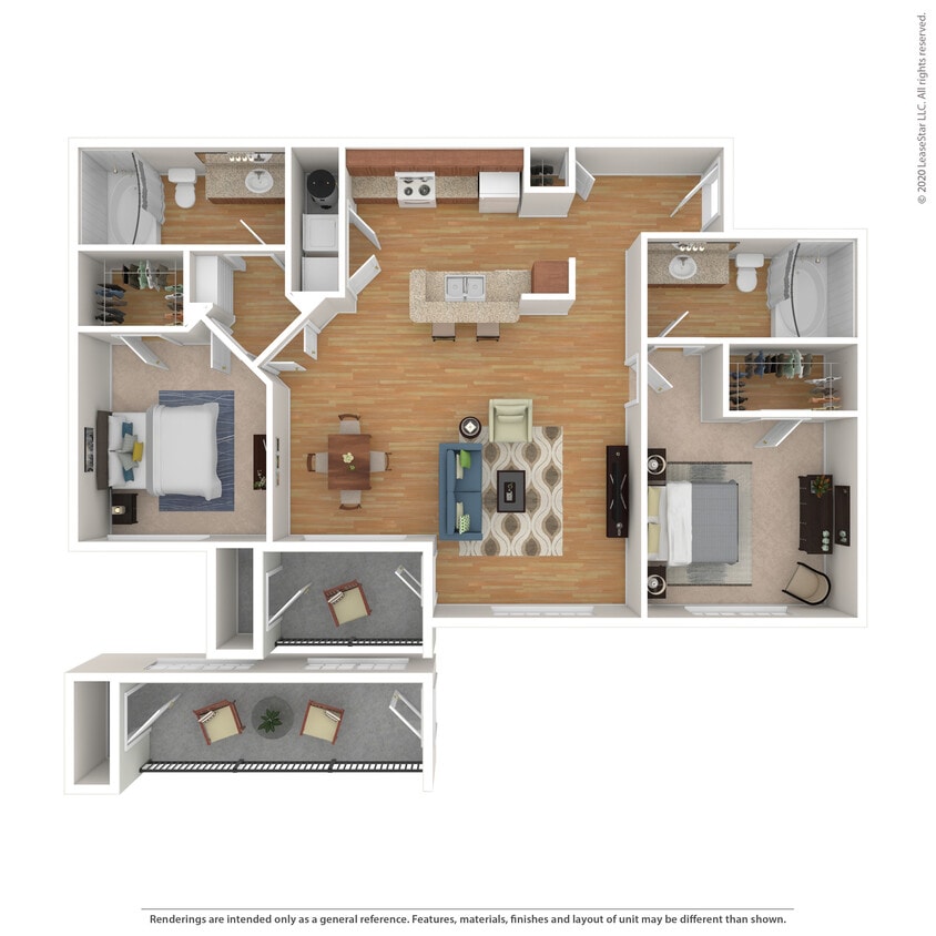 Floor Plan - 2 Bed 2 Bath 1187 SqFt (1134 Net)