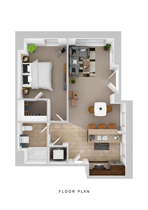 1BR/1BA Floor Plan - 1 BR/1 BA