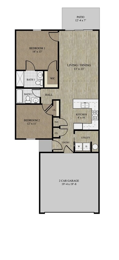 Floor Plan - 2 Bed Non-Pond View