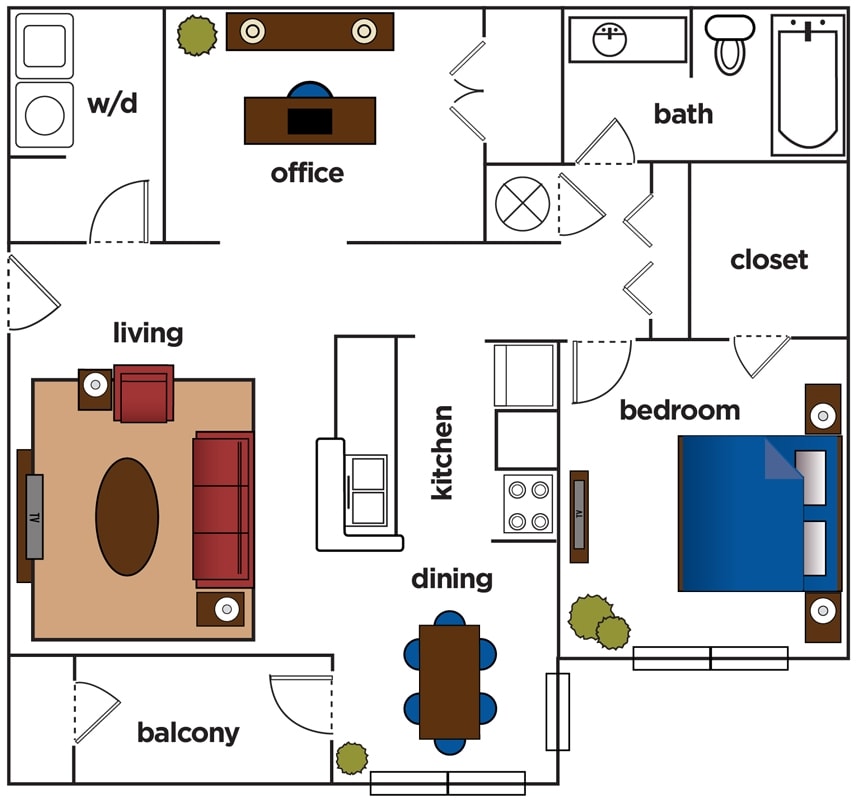 1 Bedroom 945 sq ft - 1 Bedroom + Office G