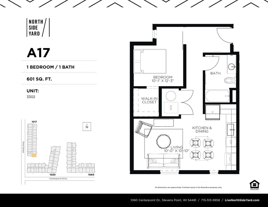 Floor Plan - A17 - 1 Bed / 1 Bath 