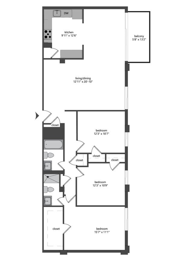 Floor Plan - Three Bedroom Two Bath