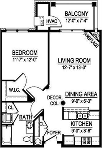 Floor Plan - Virginian I - 1 Bed, 1 Bath