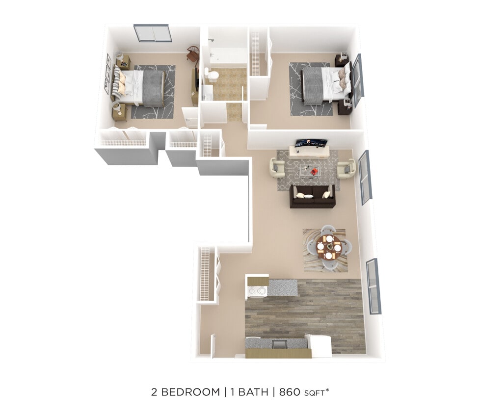Floor Plan - Two Bedroom- 860 sqft