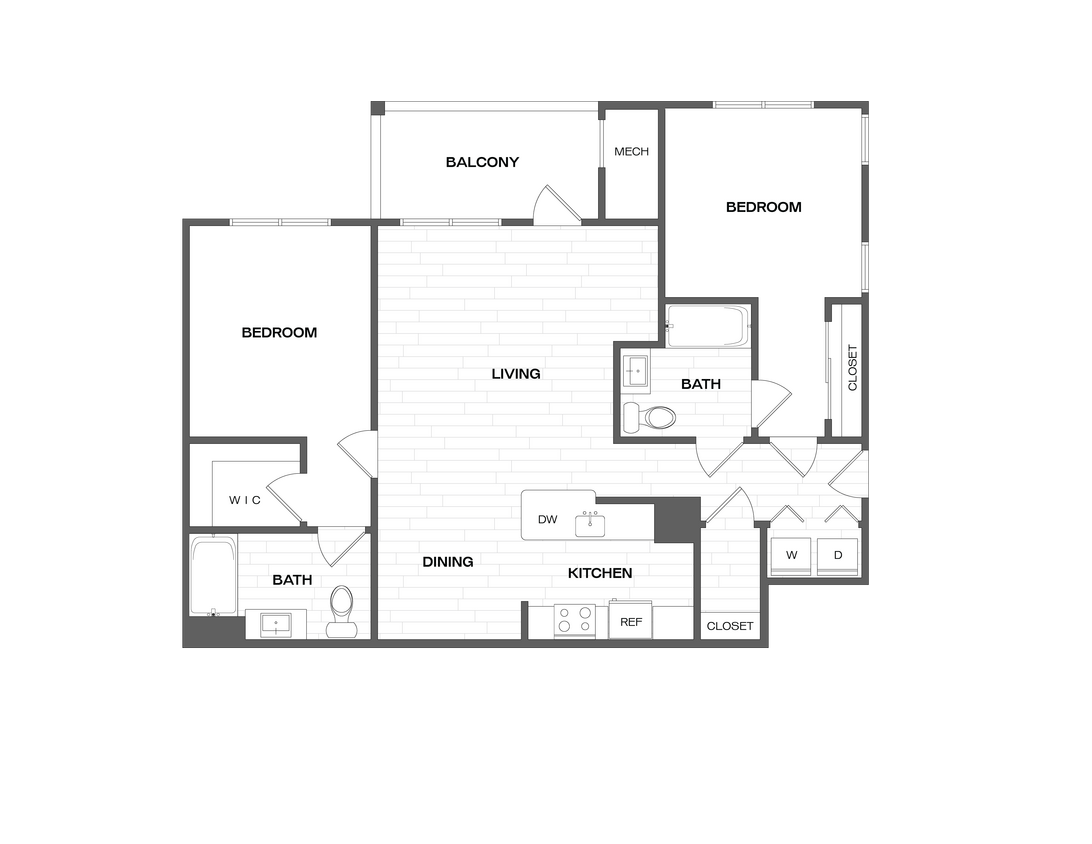 Floor Plan - 2 Bed/2 Bath-B1