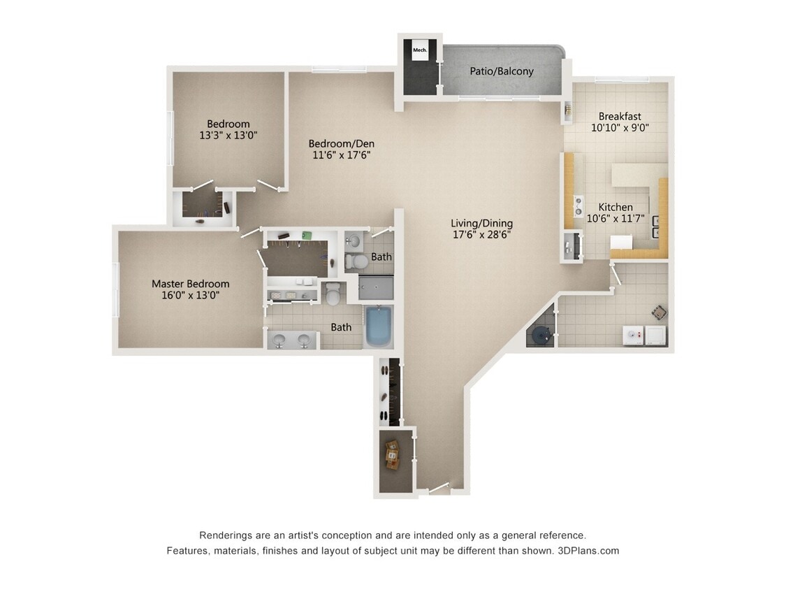 Floor Plan - 2 bedroom 2 Bath Den Type E