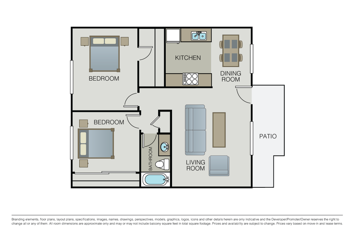 2 BR 1 BA - Plan 2A