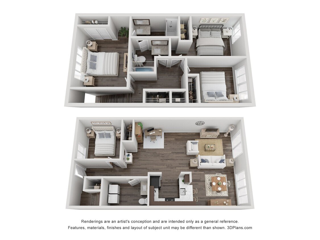 Floor Plan - D1 - 4 Bed 2.5 Bath Townhome