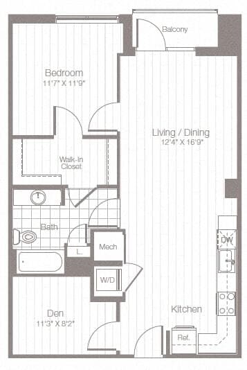 Floor Plan - AD1 - One Bedroom w/ Den