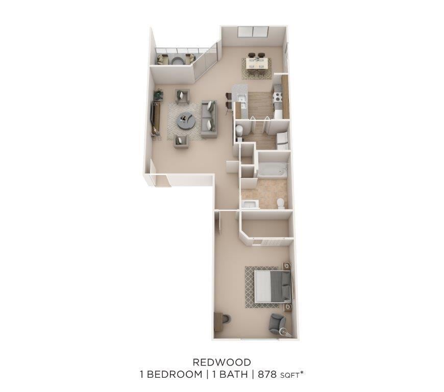 Floor Plan - One Bedroom-878 sqft