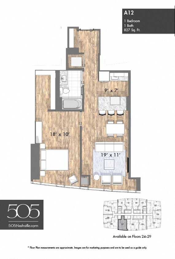 Floor Plan - 505 One Bedroom Upper Stack 07