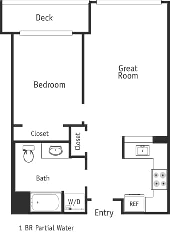 Floor Plan - 1BR Partial Water 660