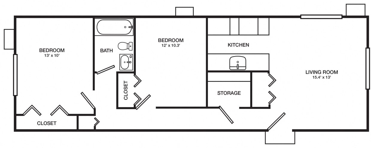 Floor Plan - 2 Bed, 1 Bath - 752 sq ft