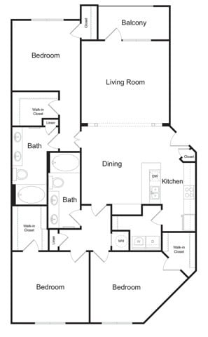 The Briarcliff 3 bedroom 2 bathroom 1587 sq ft apartment home at The Kendrick located in Atlanta, GA 30324 - The Briarcliff