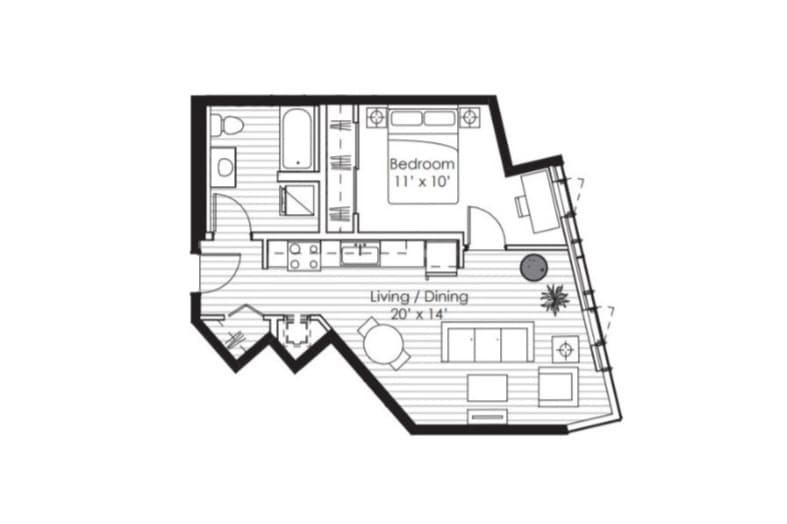 Floorplan X11; Levels 5-9, 12, 15-19 - 1x1 K