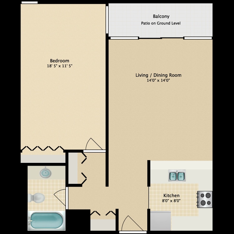 Floor Plan - 1 Bdrm/1 Bath