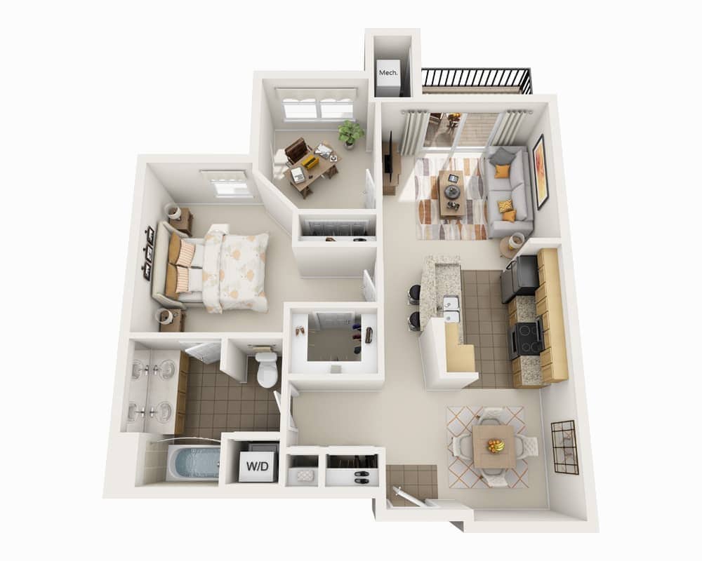 Floor Plan - One Bedroom with Den A1DD