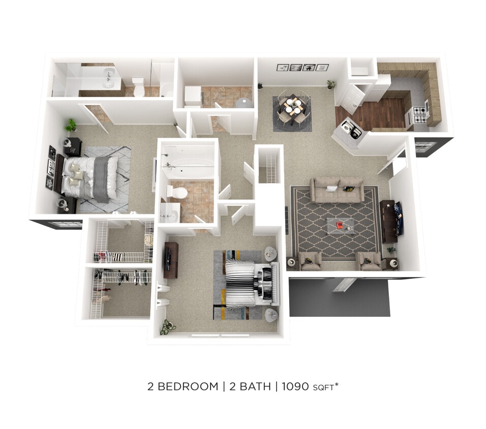 Floor Plan - Two Bedroom 2 Bath- 1090 sqft
