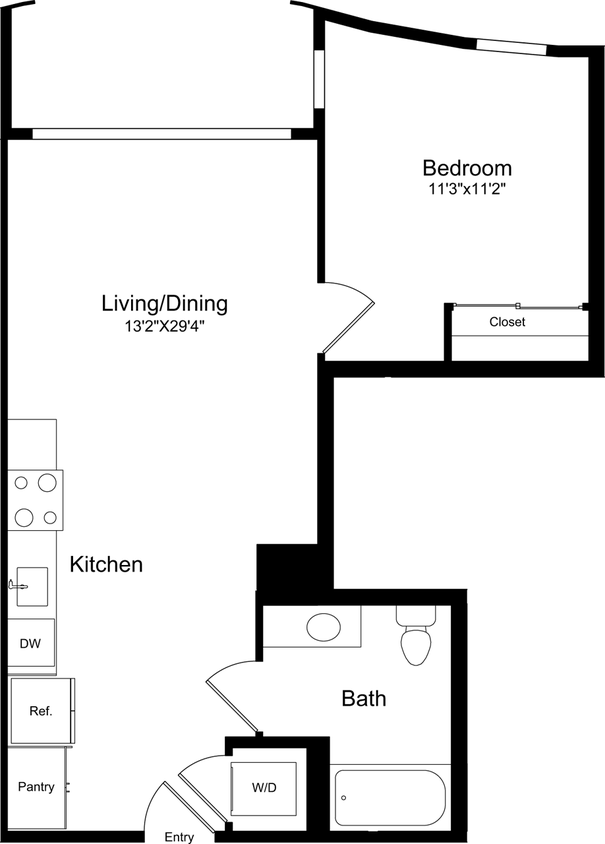 Floor Plan - 1B - Curved