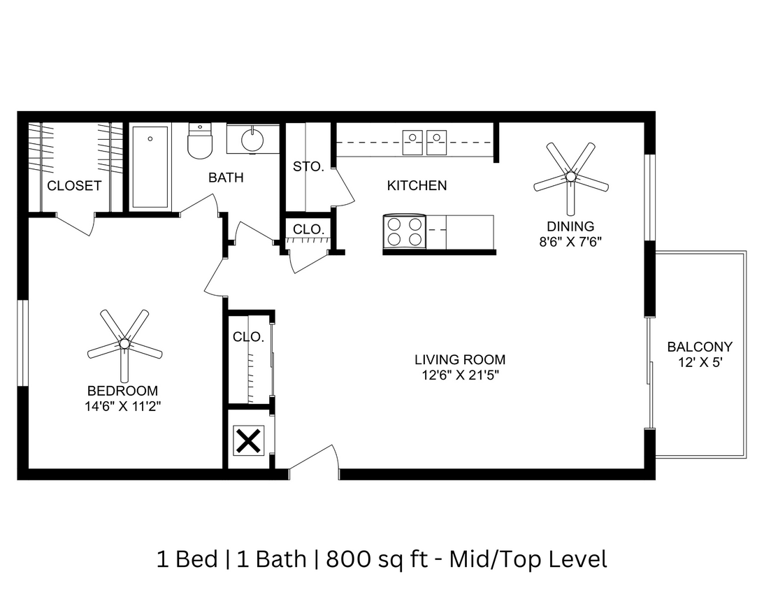 Floor Plan - 1 Bed - 1 Bath