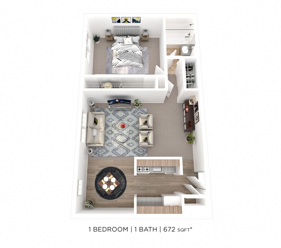 Floor Plan - One Bedroom - 672 sqft Antietam Arms
