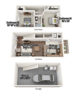 2 Bedroom with Garage - 2 Bedroom Townhome