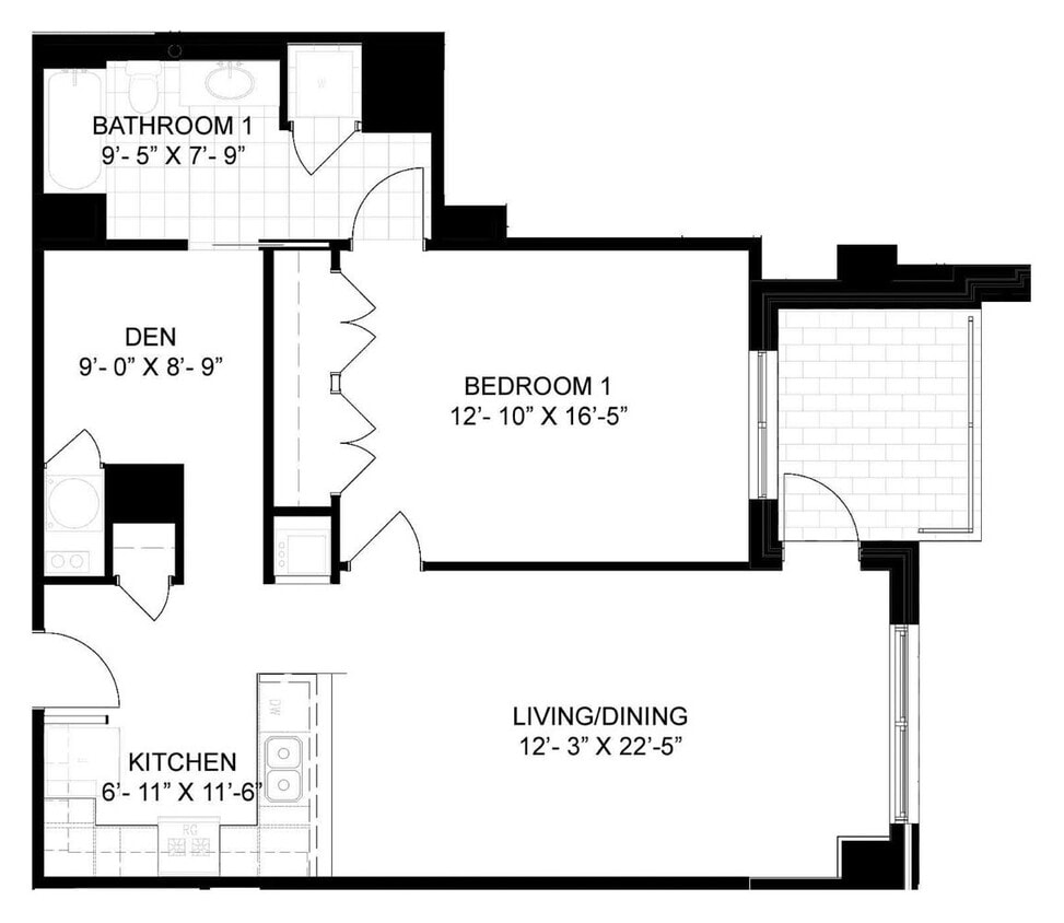 Floor Plan - 1 Bed/1 Bath Den-B01