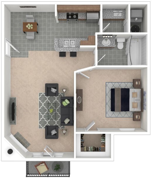Floor Plan - Versailles 1 bedroom 1 bathroom