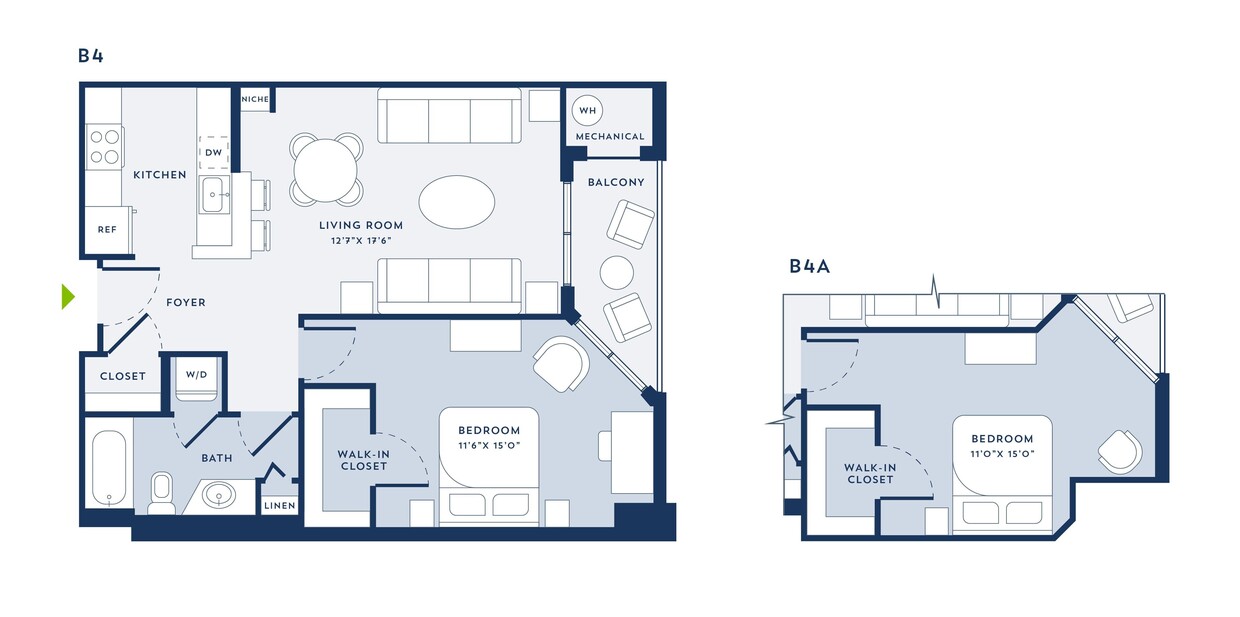 Floor Plan - 1 Bed/1 Bath - B4A