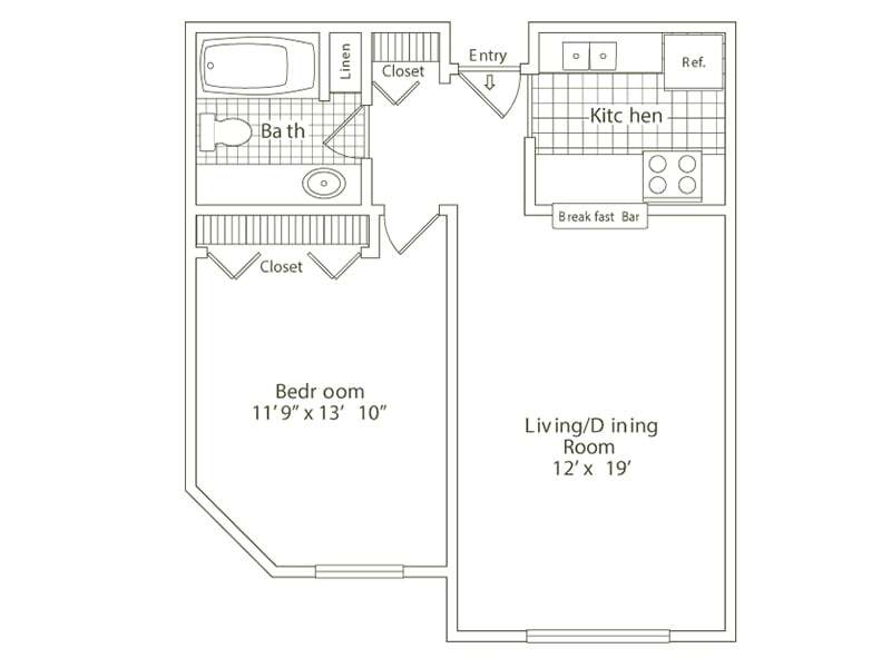 Floor Plan - One Bedroom, One Bath (A)