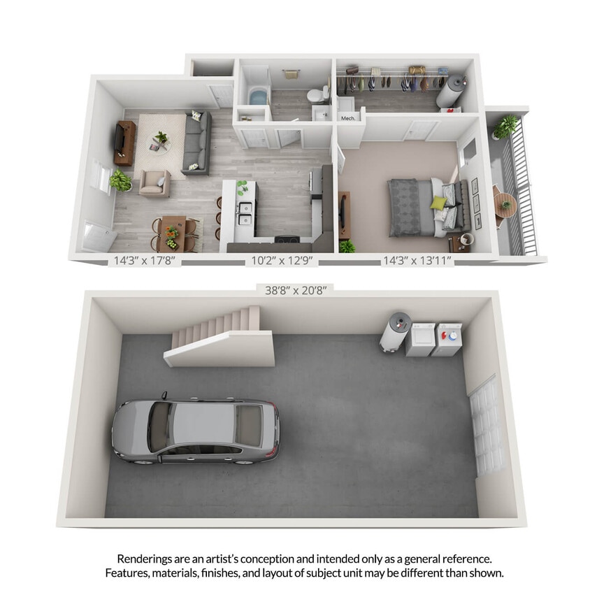 Floor Plan - 1 Bedroom with Garage