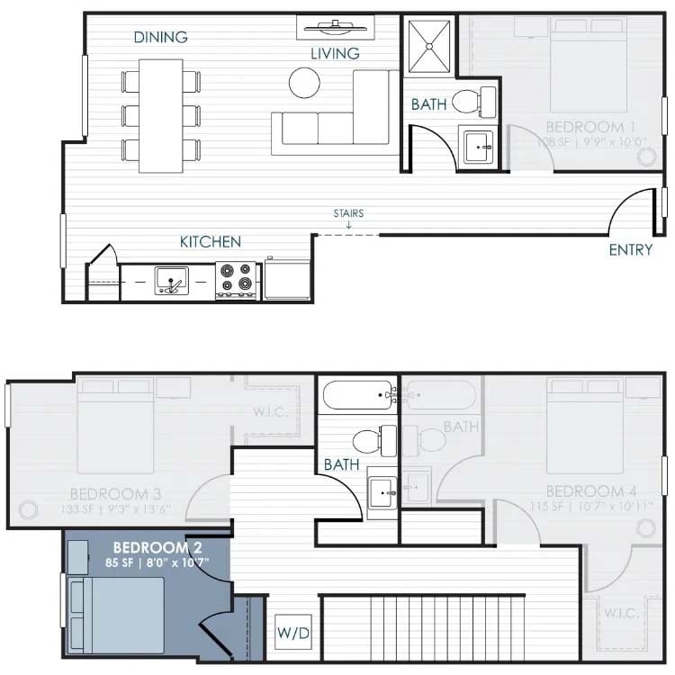 Floor Plan - 4-Bedroom CoLiving Rowhome: Bedroom 2 & Shared ...
