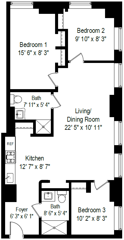 Floor Plan - 3 Bed, 2 Bath - Style B